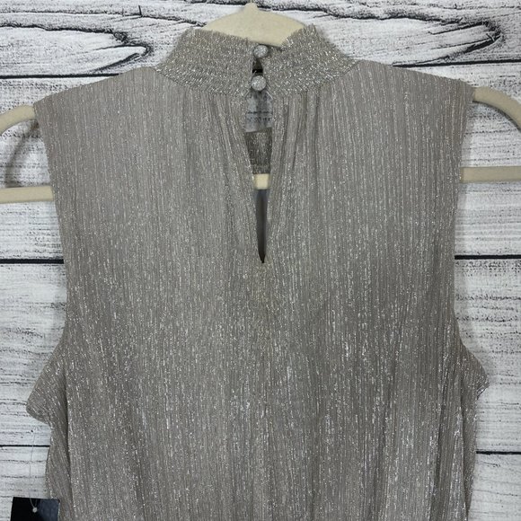 NWT MSK Petites Metallic Silver Gold Knee Cocktail Party Tiered Dress Sz… - Picture 7 of 15